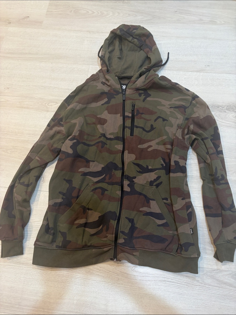 Men's Camo Zip-Up Hooded Jacket - Olive Green